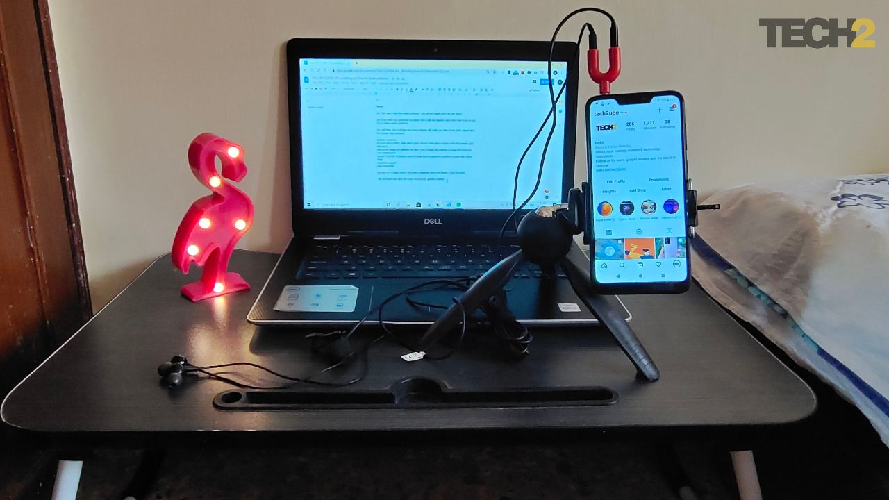 The DIY, at home set up for the Tech2 Science podcast recordings. Image credit: Abigail Banerji 