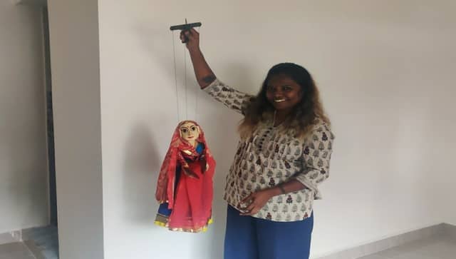 4. Rathy with Savitiri, one of her Kathputli puppets. Rathy always travels with Savitri, just in case she has to do an impromptu storytelling session. Greeshma Kuthar/Firstpost 
