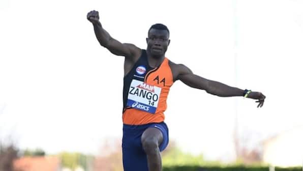 Burkina Faso's Hugues Fabrice Zango leaps 18.07 metres to set new world indoor triple jump record