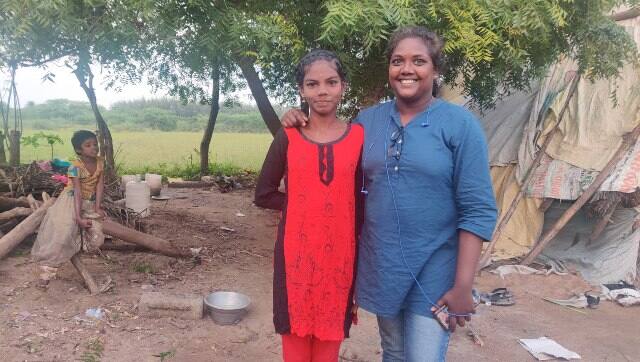 Krithika Srinivasan with Bhuvaneshwari, a first generation Irula student who received a community certificate after Krithika's reportage. Bhuvaneshwari wasn't allowed into school because she had no certificate. Greeshma Kuthar/Firstpost