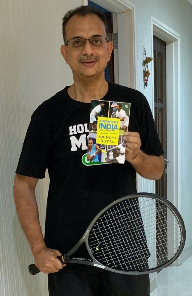 Anindya Dutta with his book 'Advantage India: The story of Indian Tennis' . Image: Westland Books