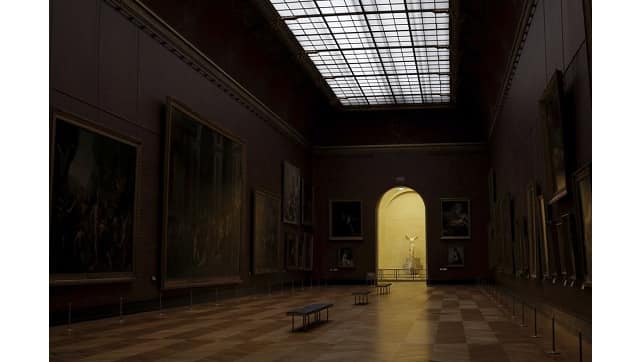 The sculpture The Victory of Samothrace is seen in a deserted Louvre museum, in Paris, Tuesday, Feb. 9, 2021. It's uncertain when the Louvre will reopen, after being closed on Oct. 30 in line with the French government's virus containment measures. But those lucky enough to get in benefit from a rarified private look of collections covering 9,000 years of human history -- with plenty of space to breathe. (AP Photo/Thibault Camus)
