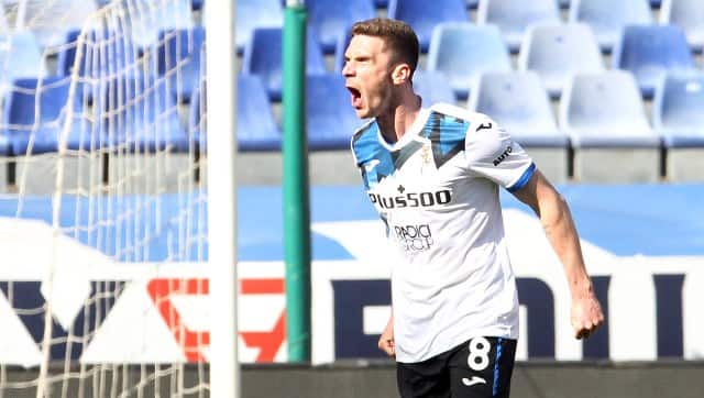 Atalanta&rsquo;s Robin Gosens celebrates after scoring against Sampdoria. AP 