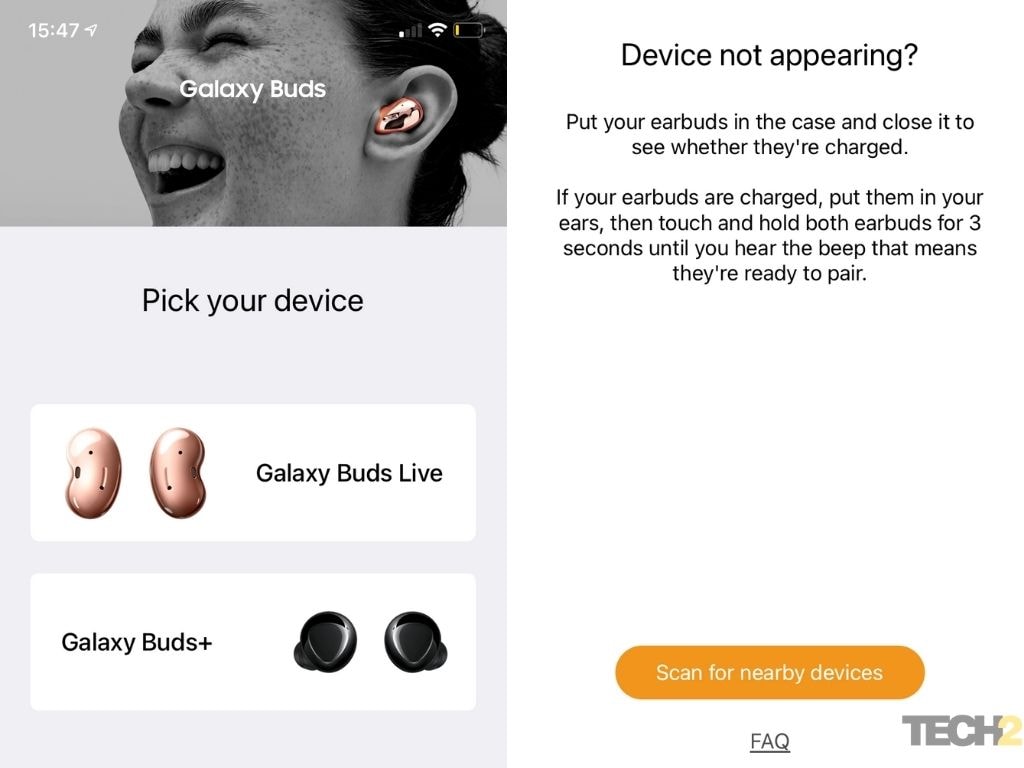 The Galaxy Buds app on iOS does not show the option for the Galaxy Buds Pro. Image: tech2/Nandini Yadav