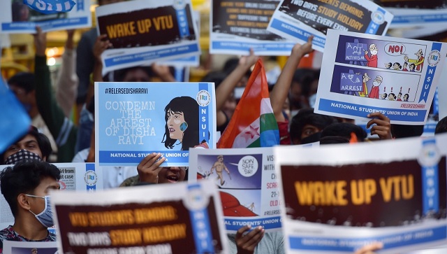 AISA, NSUI hold protests demanding climate activist Disha Ravi's release, hit out at Centre's 'anti-democracy campaign' AISA, NSUI hold protests demanding climate activist Disha Ravi's release, hit out at Centre's 'anti-democracy campaign'