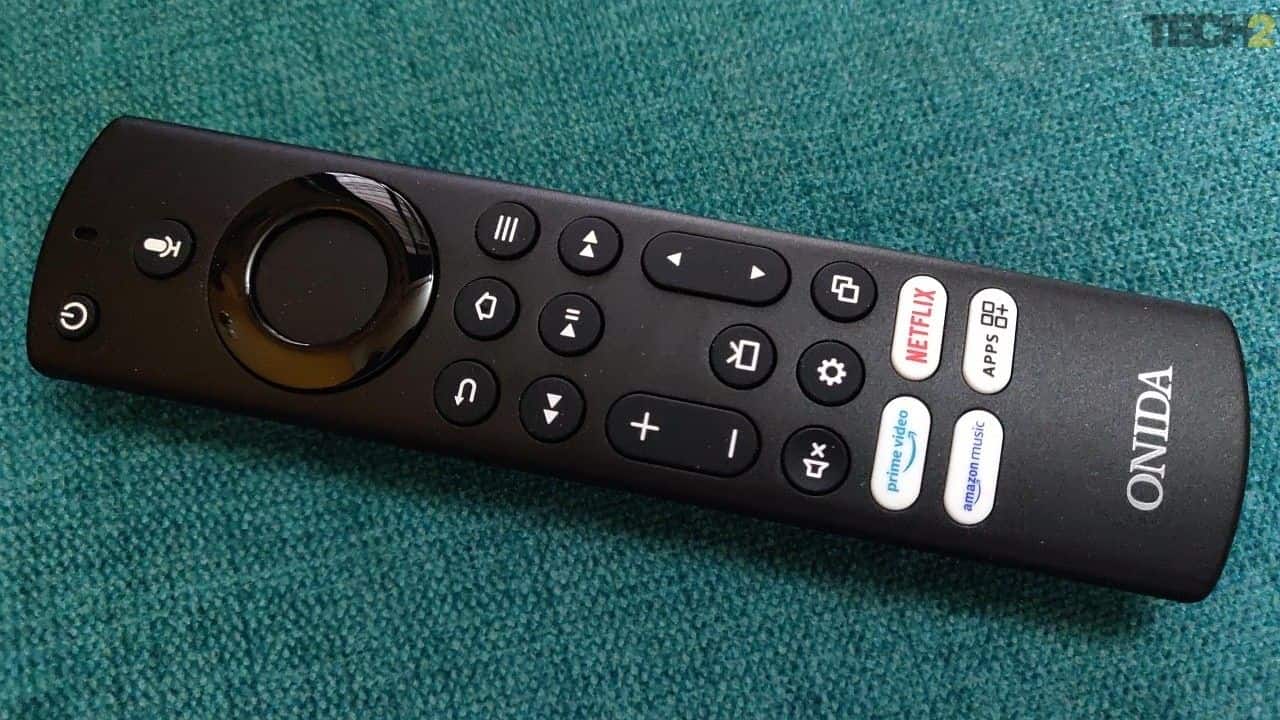 Onida 32HIF Fire TV Edition Smart TV remote has shortcuts for apps like Netflix and Amazon Prime video. Image: tech2/Ameya Dalvi