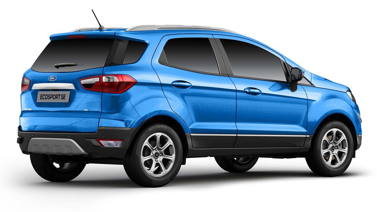 With the spare wheel gone, the registration plate housing moves to the tailgate of the Ford EcoSport SE. Image: Ford