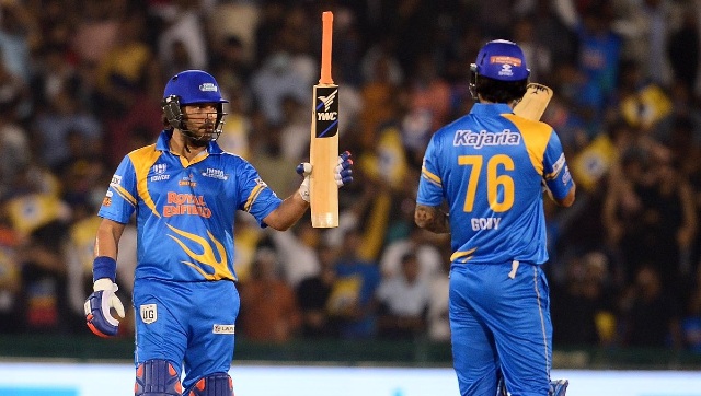 Yuvraj Singh hammers four consecutive sixes in 22-ball 52 in Road Safety World Series fixture Yuvraj Singh hammers four consecutive sixes in 22-ball 52 in Road Safety World Series fixture