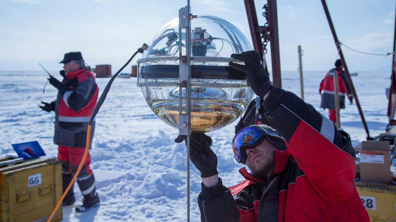The Baikal Gigaton Volume Detector (Baikal-GVD) deep underwater neutrino telescope, an international project in the field of astroparticle physics and neutrino astronomy, was set up for a launch ceremony on Lake Baikal, Russia on 13 March 2021. Image Credit: VCG