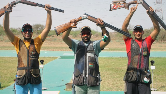 ISSF World Cup: Prithviraj Tondaiman, Lakshay Sheoran, Kynan Chenai win gold in men's trap team event ISSF World Cup: Prithviraj Tondaiman, Lakshay Sheoran, Kynan Chenai win gold in men's trap team event