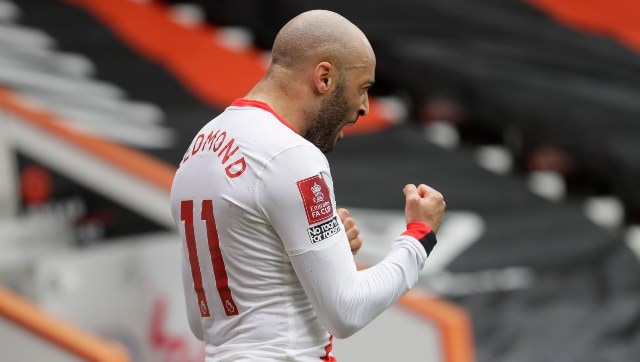 Nathan Redmond celebrates after scoring against Bournemouth. AP