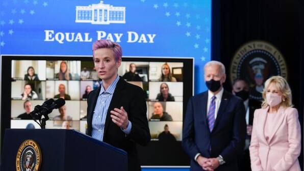 US women's football stars Megan Rapinoe, Margaret Purce join President Joe Biden to promote closing pay gap