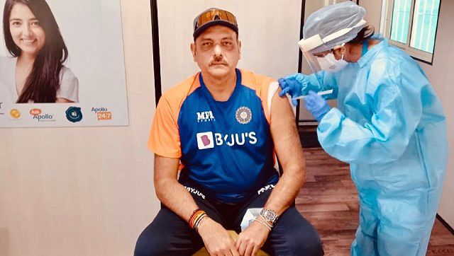 Indian cricket team's head coach Ravi Shastri receives first dose of COVID-19 vaccine in Ahmedabad Indian cricket team's head coach Ravi Shastri receives first dose of COVID-19 vaccine in Ahmedabad