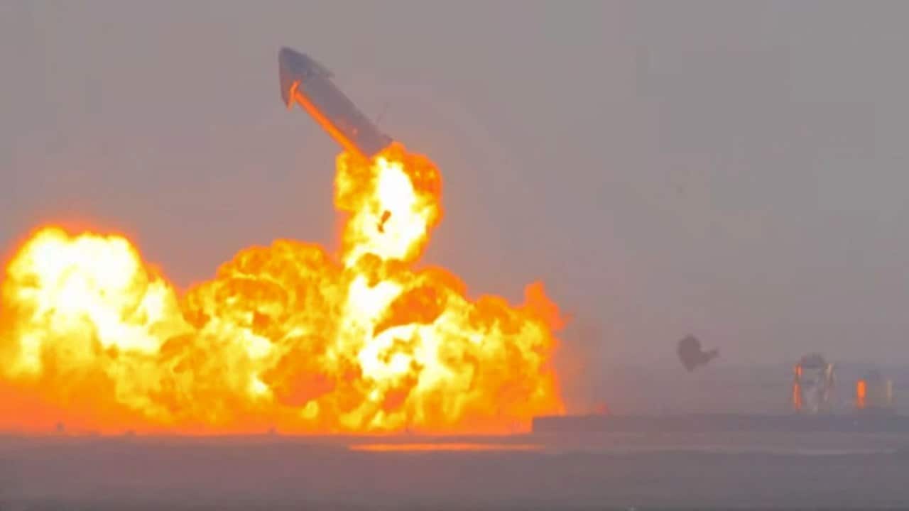 The SN10 prototype explodes after a successful liftoff and soft landing at SpaceX's launch site on 3 March. Image Credit: Spadre.com via YouTube