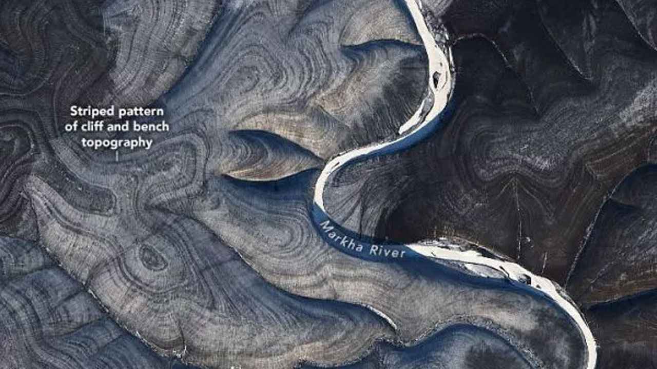 Swirling hills in northern Russia have scientists perplexed. Image credit: NASA Earth Observatory/ Landsat 8