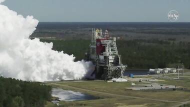 NASA's SLS moon rocket passes 'hot fire' engine test; test launch plans remain unclear