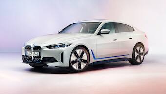 BMW i4 electric four-door coupe showcased in production form