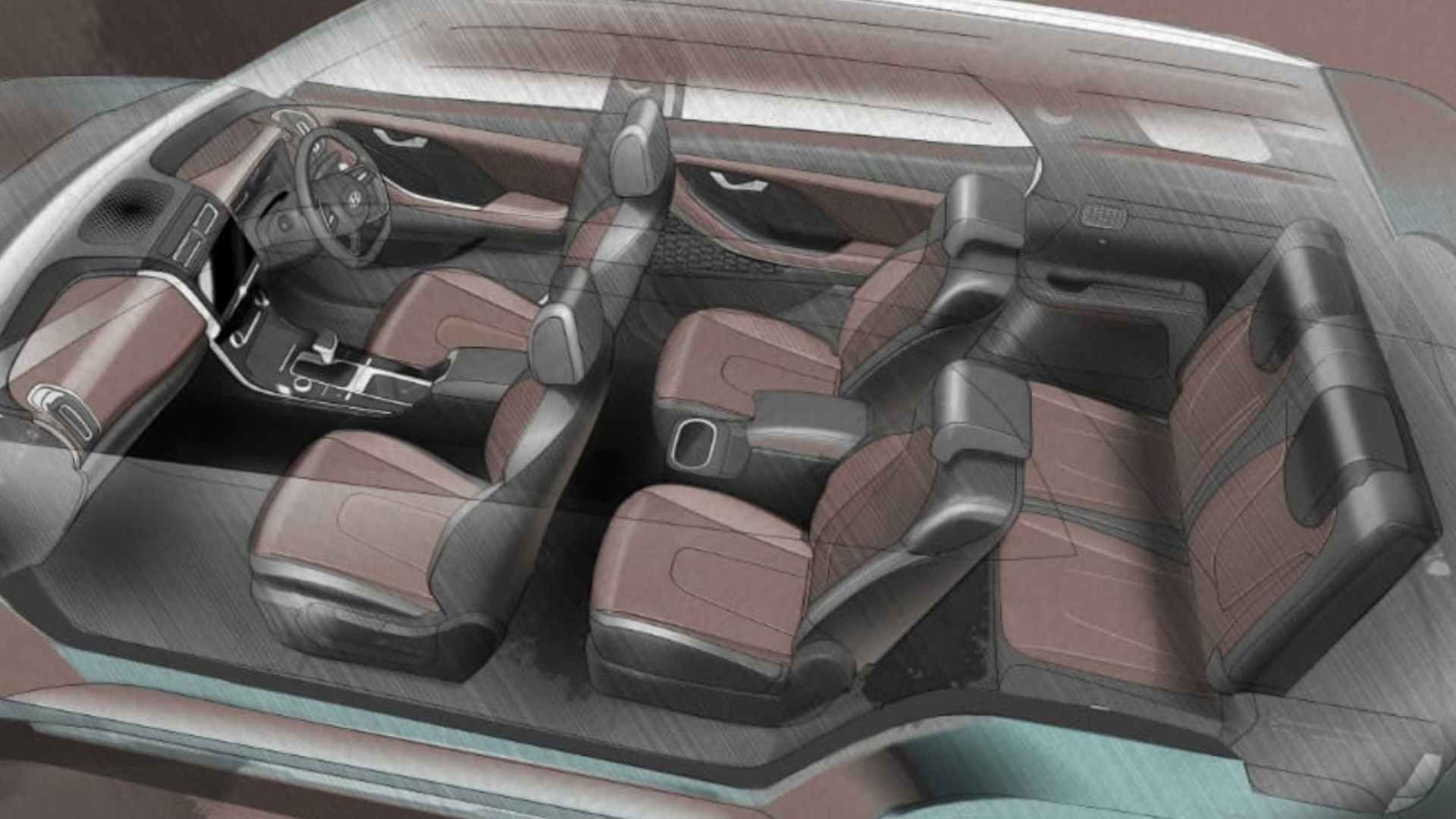 The Hyundai Alcazar's interior sketch confirms there will also be a six-seat variant. Image: Hyundai