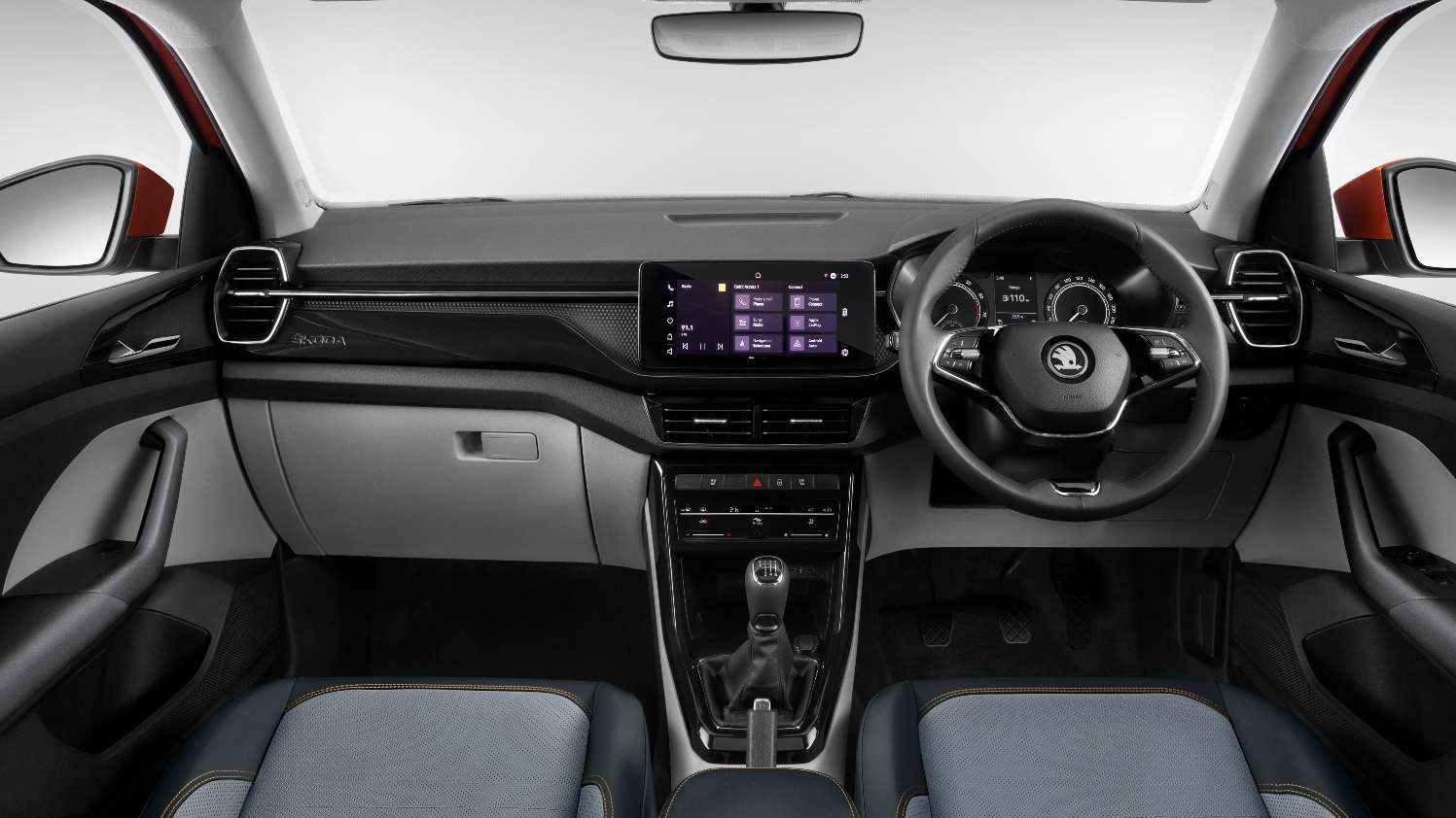 Skoda has smartly used different textures for the multi-layer dashboard of the Kushaq. Image: Skoda