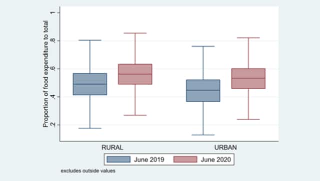 Share of food to total expenditures between June 2019 and June 2020. Illustration by Anirudh Tagat