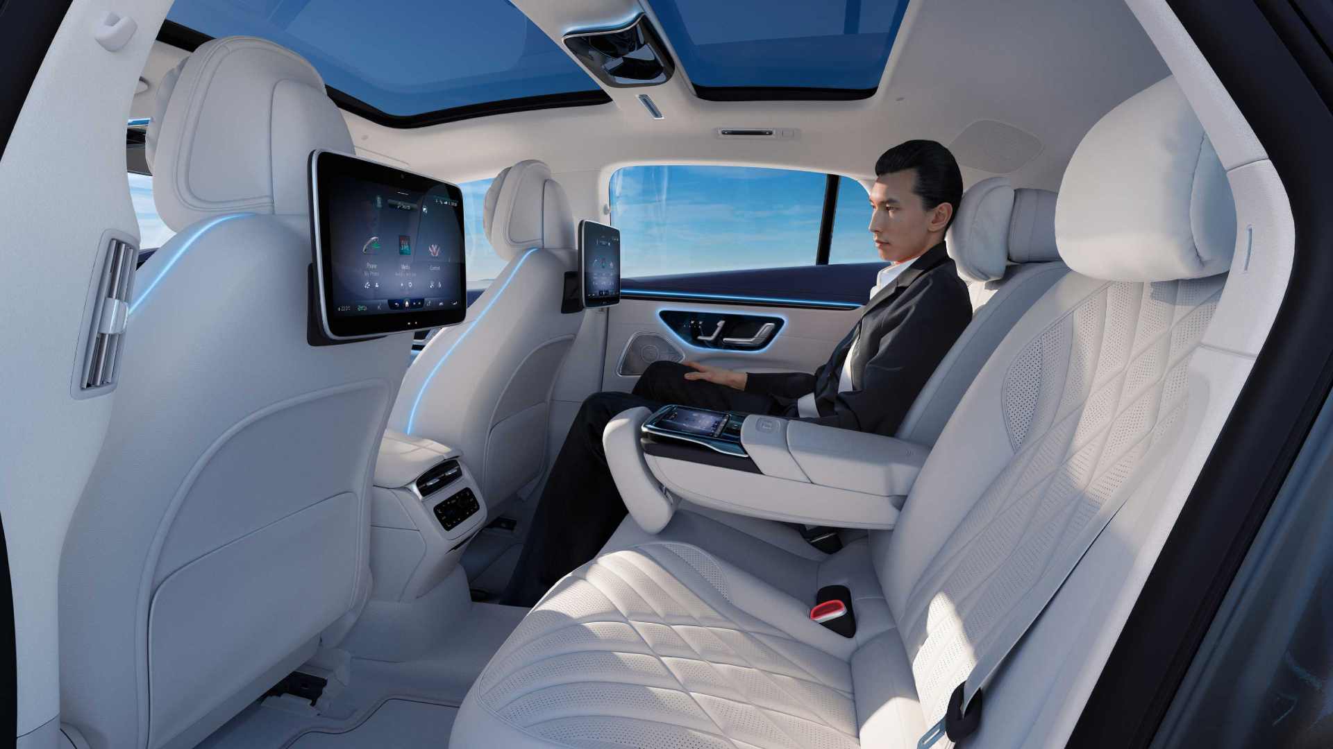 The Mercedes-Benz EQS is said to have even more rear seat space than the S-Class. Image: Mercedes-Benz
