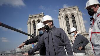 Two years after the devastating fire, French President Emmanuel Macron visits Notre Dame