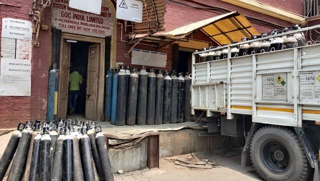 Empty oxygen cylinders at Nil Ratan Sircar Medical College and Hospital. Firstpost/ Alisha Rahaman Sarkar