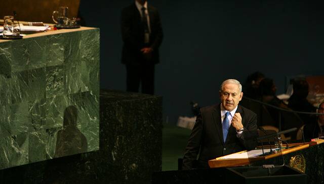 File image of Netanyahu addressing the United Nations General Assembly in New York. By Todd Heisler © 2009 The New York Times