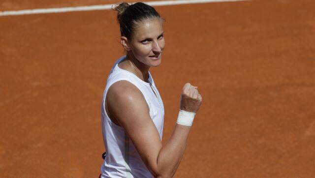 Karolina Pliskova celebrates after beating Petra Martic at the Italian Open. AP