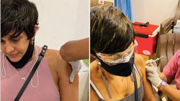 Mandira Bedi receives second dose of COVID-19 vaccine in Mumbai