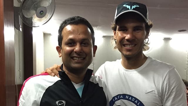Rafael Nadal poses with the writer in New Delhi a few years back on the sidelines of a tennis clinic for kids. Image courtesy: Gaurav Natekar 