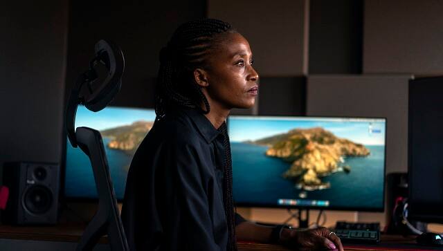 Bongiwe Selane, a producer, at the Usual Suspects Studios in Johannesburg on April 13, 2021. She says people want to see stories about their current experiences, not just from the apartheid era.  (Joao Silva/The New York Times)
