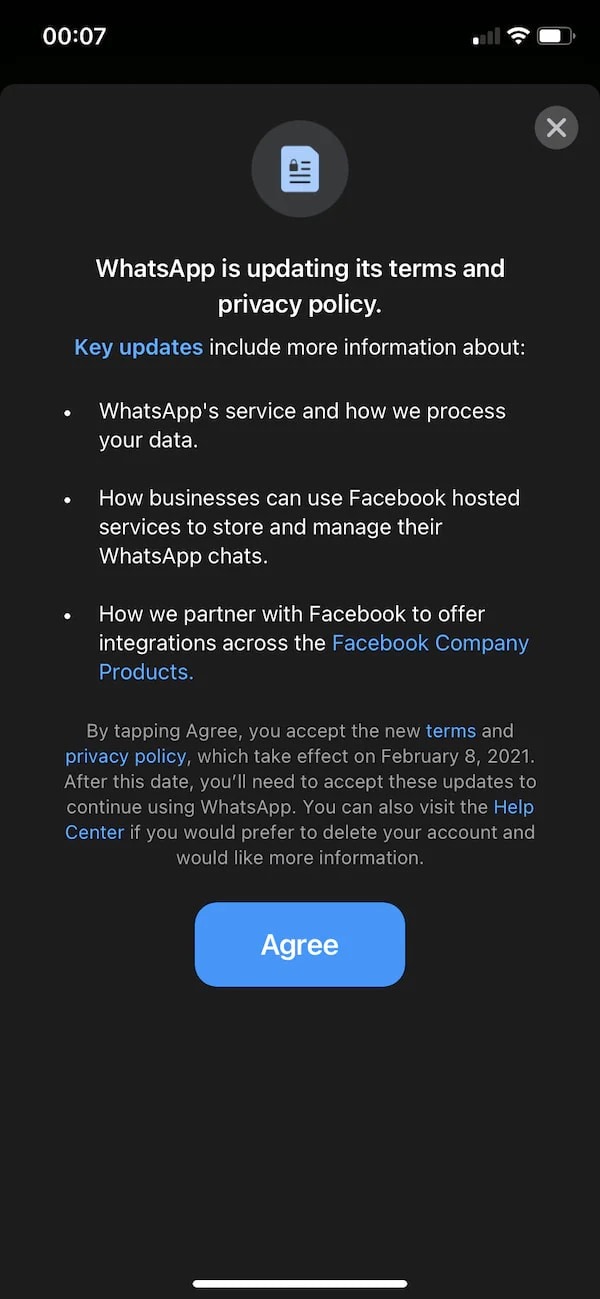 WhatsApp policy update