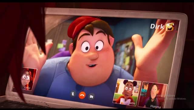 Katie talking to classmates over Zoom in The Mitchells vs the Machines