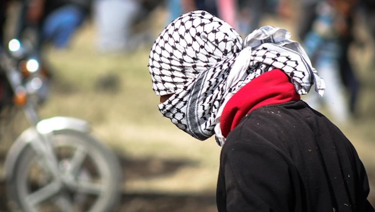 Palestinian Man With Keffiyeh Conflict Symbol Chequered Photo