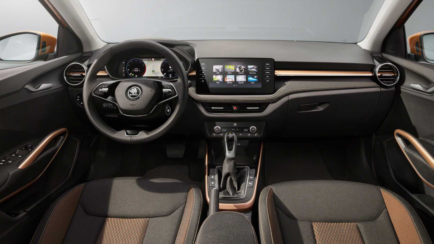 The new Skoda Fabia's interior appears to have plenty in common with the Kushaq's. Image: Skoda