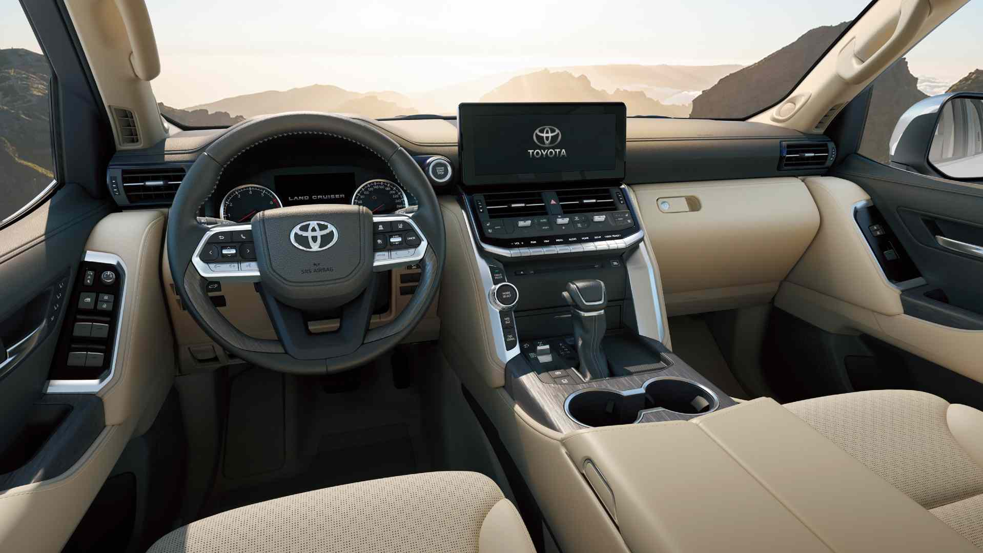 9.0-inch touchscreen takes centrestage on the Land Cruiser LC 300's all-new dashboard. Image: Toyota