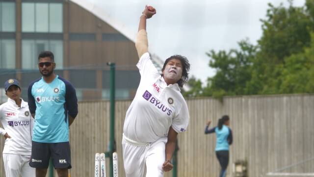 Jhulan Goswami during a practice session ahead of the one-off Test. Twitter/@BCCIWomen