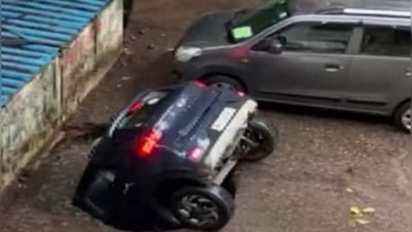 Watch: Car sinks into ground at housing society in Mumbai's Ghatkopar; video goes viral