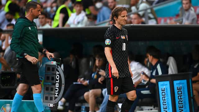 Croatia’s Luka Modric leaves the pitch during the Euro 2020 Round of 16 match between Croatia and Spain. AP
