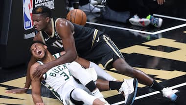 NBA Playoffs: Giannis Antetokounmpo suffers leg injury as Hawks down Bucks to level East finals 2-2