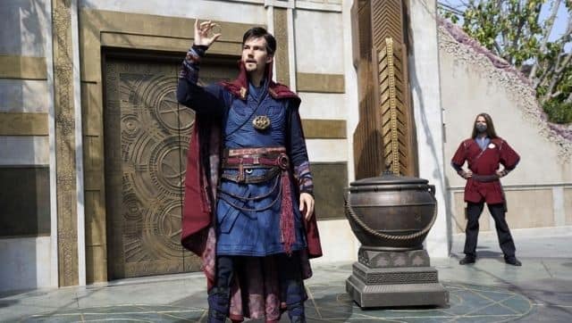 A Doctor Strange character performs during the Doctor Strange: Mysteries of the Mystic Arts show at the Avengers Campus. Image via The Associated Press/ Chris Pizzello
