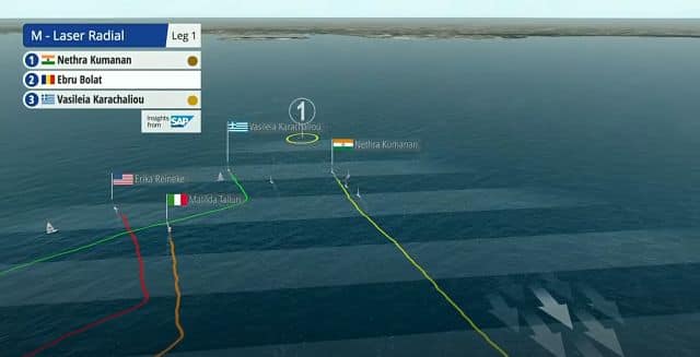 A screengrab from a YouTube video uploaded by World Sailing TV which shows the medal race in the laser radial event at the Hempel World Cup Series in Miami last year. 