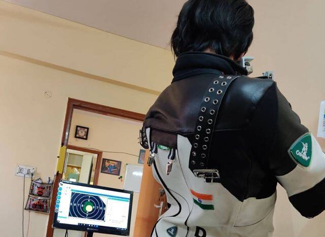 Divyansh Panwar&rsquo;s coach Deepak Kumar Dubey created a makeshift shooting range in his 3BKH flat in Faridabad for the rifle shooter, where he would take aim at a electronic target in a closet. Image courtesy: Screengrab from a video uploaded on Instagram by Deepak Kumar Dubey