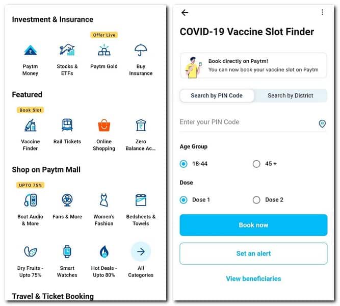 Here are a few steps on how you can book your vaccination slot on Paytm app. Image: Tech2