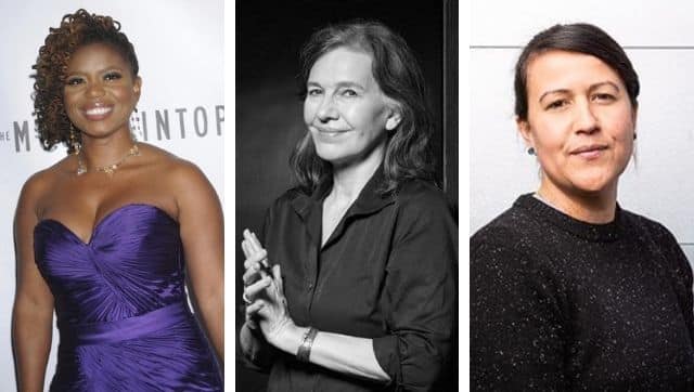 Playwright Katori Hall, author Louise Erdrich and poet Natalie Diaz were among the 2021 Pulitzer recipients. (Left) Image via The Associated Press/ Louis Lanzano
