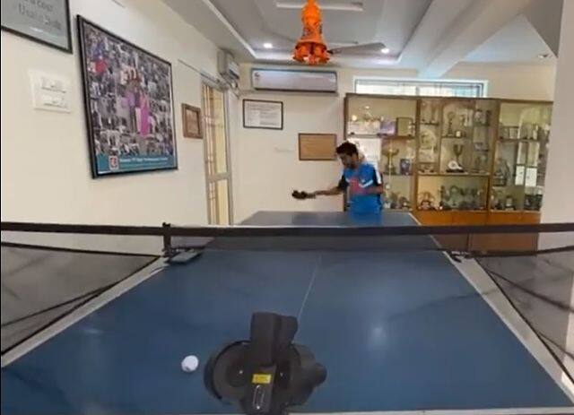 Table tennis star Sathiyan Gnanasekaran trained during the lockdown by playing against the Amicus Prime Robot by Butterfly. Image courtesy: Screengrab from a video uploaded on Instagram by Sathiyan
