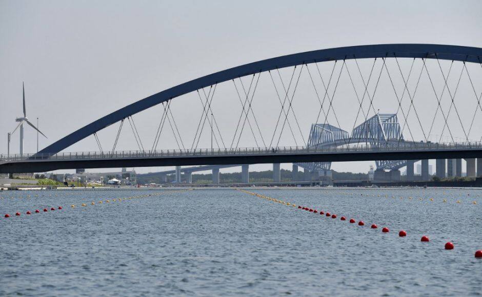 (FILES) This file photo taken on August 8, 2019 shows the Sea Forest Waterway from the start area during the 2019 World Rowing Junior Championships, a test event ahead of the Tokyo 2020 Olympic Games, in Tokyo. - From a state-of-the-art aquatics centre to a historic martial arts arena whose roof resembles Mount Fuji, Tokyo's Olympic sites are ready for action after a year's virus delay. (Photo by Toshifumi KITAMURA / AFP)