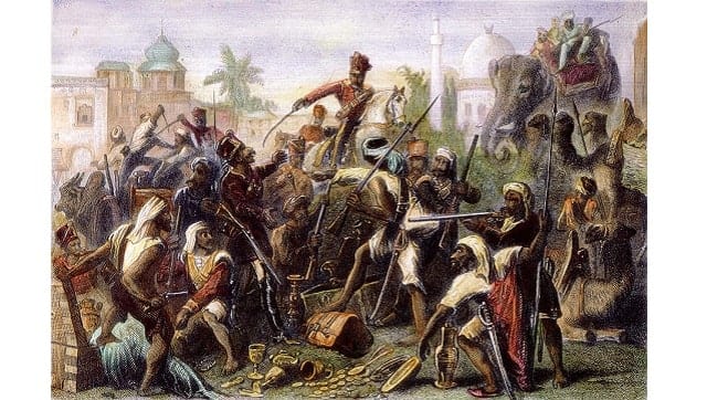 A scene from the 1857 Indian Rebellion (Bengal Army). Image via Wikimedia Commons