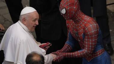Matteo Villardita, who dresses up as Spider-Man to cheer ailing children, meets Pope Francis in Vatican City